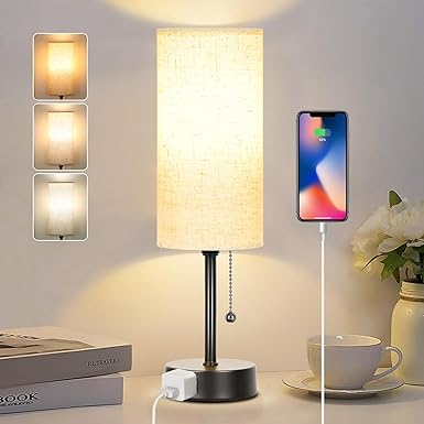 Bedside Table Lamp for Bedroom, 3-Color Small Lamps with Pull Chain, Bedroom Table Lamps for Night stands,Desk Reading Light AC Outlet Nightstand Lamp for Living Room Decor/Dorm/Office Bulb Included
